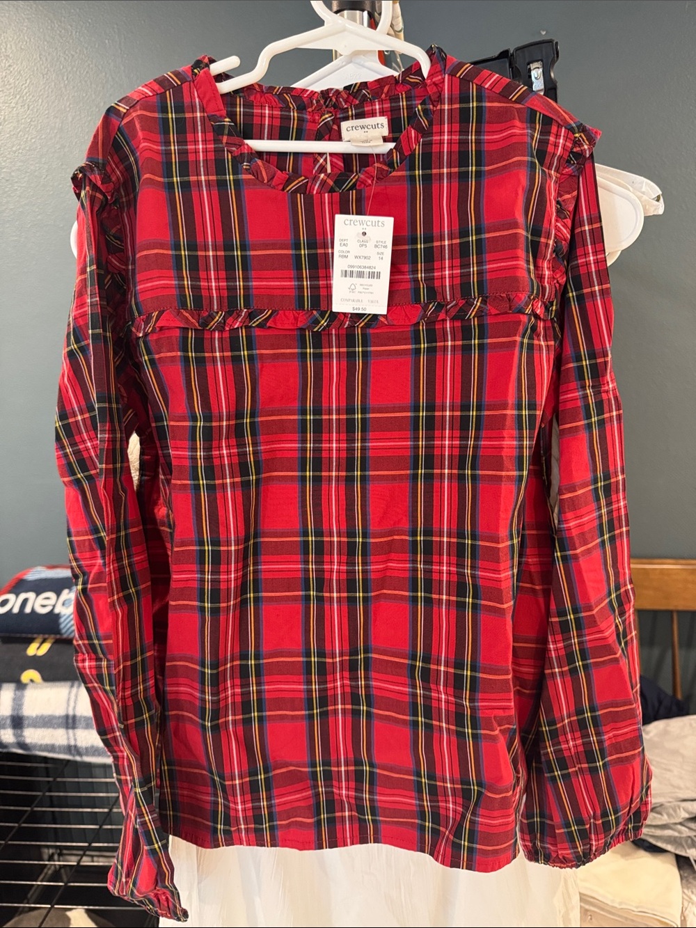 Crewcuts Red Plaid Ruffle Yoke Top